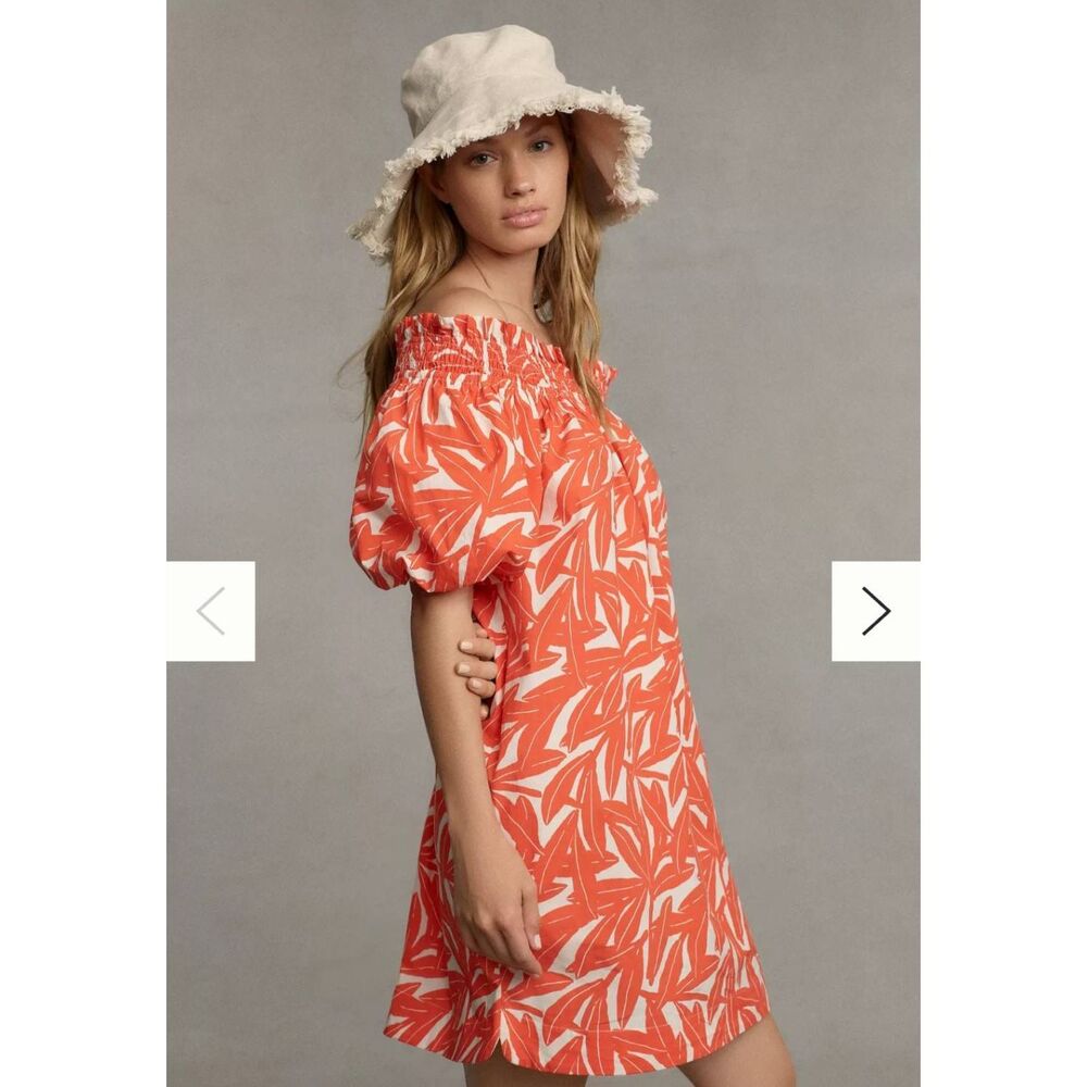 Anthropologie WHIT TWO Banana Leaf Off-The-Shoulder Tunic Dress Size Small